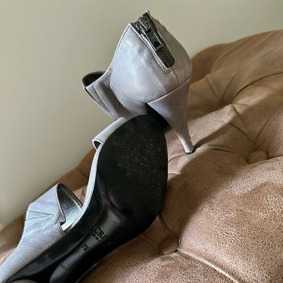 J. Crew Black Leather w/Gray Cross Band & Back Zip Heels - Picture 7 of 7